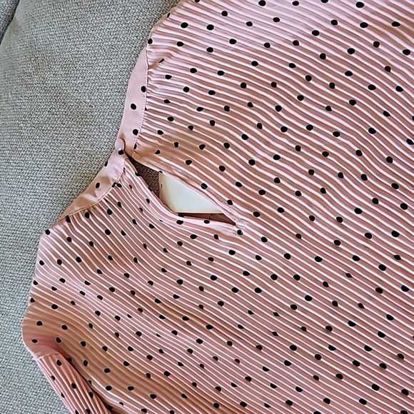 Adriana Papell Pink Polka Dot Long Sleeve Blouse large - Picture 5 of 5